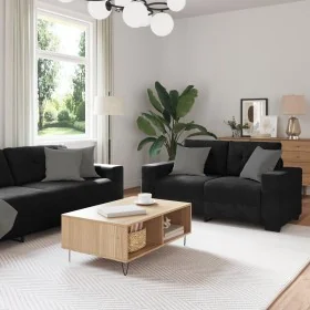 3-Piece Sofa Set with Black Velvet Cushions