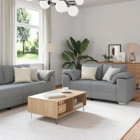 3-Piece Sofa Set with Light Grey Fabric Cushions