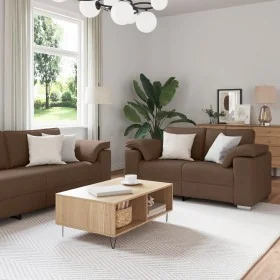 2-piece sofa set with brown fabric cushions