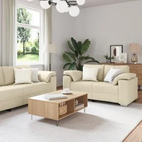2-Piece Sofa Set with Cushions in Cream Fabric
