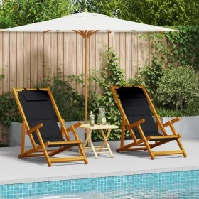 Folding beach chairs 2 pcs Black Solid Acacia and Textilene wood by , Garden chairs - Ref: Foro24-3325140, Price: 163,14 €, D...