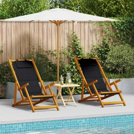 Klappbare Strandkörbe 2 Stk. Schwarz, massives Akazien- und Textilene-Holz von , Gartenstühle - Ref: Foro24-3325140, Preis: 1...