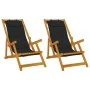 Folding beach chairs 2 pcs Black Solid Acacia and Textilene wood by , Garden chairs - Ref: Foro24-3325140, Price: 163,14 €, D...