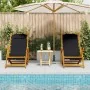 Folding beach chairs 2 pcs Black Solid Acacia and Textilene wood by , Garden chairs - Ref: Foro24-3325140, Price: 163,14 €, D...