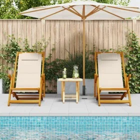 Klappbare Strandkörbe 2 Stück Creme Akazienholz und Textilene von , Gartenstühle - Ref: Foro24-3325141, Preis: 162,25 €, Raba...