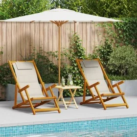 Folding beach chairs 2 units Light Gray Solid Acacia and Textilene Wood by , Garden chairs - Ref: Foro24-3325142, Price: 162,...
