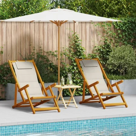 Folding beach chairs 2 units Light Gray Solid Acacia and Textilene Wood by , Garden chairs - Ref: Foro24-3325142, Price: 162,...