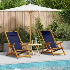 Folding Beach Chairs 2 pcs Blue Solid Acacia Wood