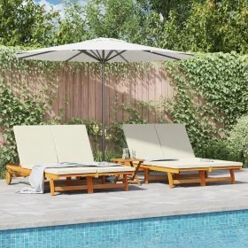 Chaiselongue doble con ruedas y cojín de madera de acacia maciza de , Tumbonas - Ref: Foro24-3325188, Precio: 418,42 €, Descu...