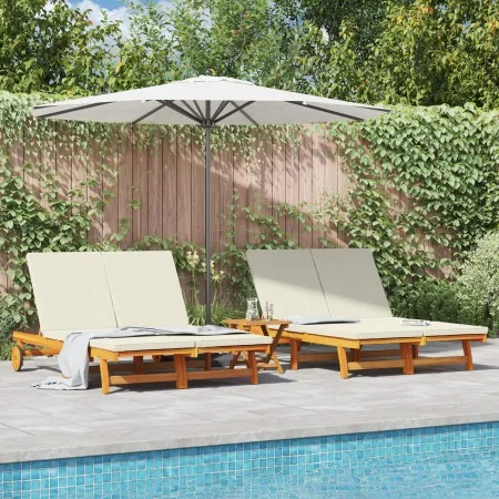 Double chaise longue with wheels and cushion made of solid acacia wood | Foro24.es | Tu tienda online para hogar, jardín y más Foro24.es