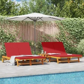 Double sun chair with wheels and acacia wood