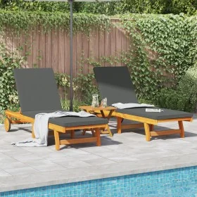 Beach Chairs 2 pcs with Wheels and Acacia Wood