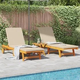 Sun loungers 2 pcs with wheels and cushion made