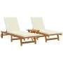 Sun loungers with wheels 2 pcs with table and cushion made of solid acacia wood by , Loungers - Ref: Foro24-3325206, Price: 4...