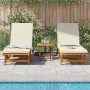 Sun loungers with wheels 2 pcs with table and cushion made of solid acacia wood by , Loungers - Ref: Foro24-3325206, Price: 4...