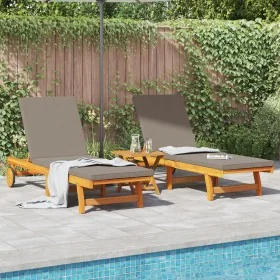 Sun armchairs with wheels 2 pcs, table and cushion made of acacia wood by , Loungers - Ref: Foro24-3325209, Price: 451,81 €, ...