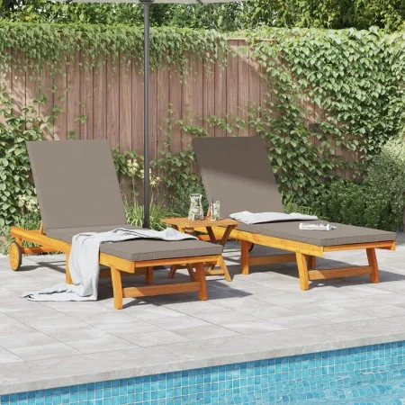 Sun armchairs with wheels 2 pcs, table and cushion made of acacia wood by , Loungers - Ref: Foro24-3325209, Price: 451,81 €, ...