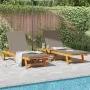 Sun armchairs with wheels 2 pcs, table and cushion made of acacia wood by , Loungers - Ref: Foro24-3325209, Price: 451,81 €, ...