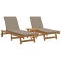 Sun armchairs with wheels 2 pcs, table and cushion made of acacia wood by , Loungers - Ref: Foro24-3325209, Price: 451,81 €, ...