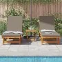 Sun armchairs with wheels 2 pcs, table and cushion made of acacia wood by , Loungers - Ref: Foro24-3325209, Price: 451,81 €, ...