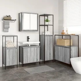 5-teiliges Badmöbel-Set aus Holz Sonoma Grau