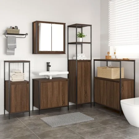 5-teiliges Badmöbel-Set aus brauner Eiche und handgefertigtem Holz von , Badezimmerwaschtische - Ref: Foro24-3328388, Preis: ...