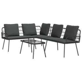 2-Piece Garden Sofa Set with Black Cushions in