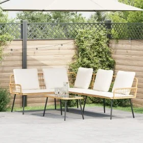 2-Piece Garden Sofa Set with Natural Rattan