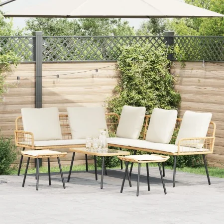 Conjunto de sofá de jardín de 4 piezas con cojines de ratán poli natural de , Sofás de exterior - Ref: Foro24-3328651, Precio...