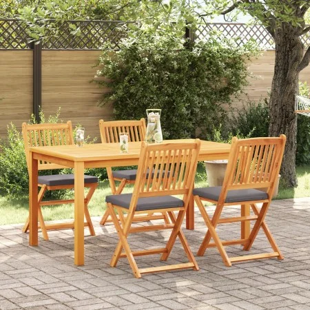 4-piece Folding Garden Chairs with Cushion in Solid Acacia Wood | Foro24.es | Tu tienda online para hogar, jardín y más Foro24.es