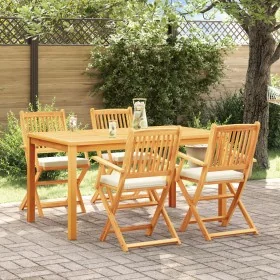 Klappbare Gartenstühle mit weißem Kissen 4 Stück