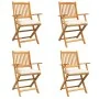 Folding Garden Chairs with White Cushion 4pcs made of Solid Acacia Wood by , Garden chairs - Ref: Foro24-3329123, Price: 212,...