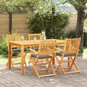 Klappbare Gartenstühle mit grauem Kissen 4 Stück