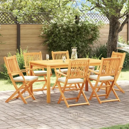 Klappbare Gartenstühle mit weißem Kissen 6 Stück massives Akazienholz | Foro24.es | Tu tienda online para hogar, jardín y más Foro24.es