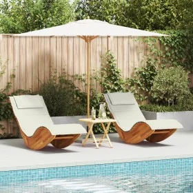 Sun Lounger Set of 2 Cream, Natural Wood
