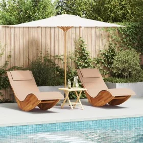 Sun lounger Set of 2 Beige Wood and upholstered fabric Large by , Garden chairs - Ref: Foro24-3329136, Price: 264,34 €, Disco...