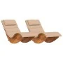 Sun lounger Set of 2 Beige Wood and upholstered fabric Large by , Garden chairs - Ref: Foro24-3329136, Price: 264,34 €, Disco...