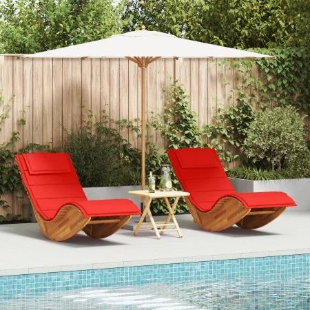 Sun Lounger Set of 2 Red Wood and Standard Folding Fabric by , Garden chairs - Ref: Foro24-3329138, Price: 287,53 €, Discount: %