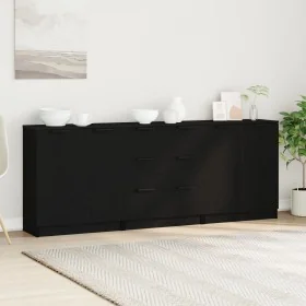 3 Pieces Black Oak Sideboards Crafted Wood