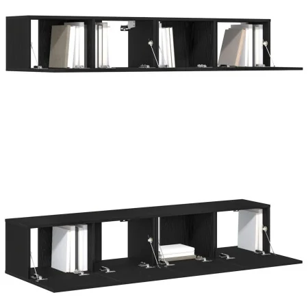 Set mit 4 Stück wandmontiertem TV-Schrank aus schwarzem Eichenholz von , TV-Möbel - Ref: Foro24-3333051, Preis: 169,25 €, Rab...