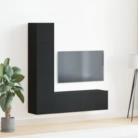 Conjunto de Gabinete de TV Montado en la Pared de 3 Piezas de en Madera Ingenierada de Roble Negro de , Muebles TV - Ref: For...