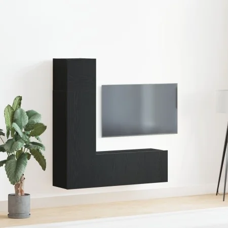Conjunto de Mueble de TV de 3 Piezas Color Roble Negro de Madera Ingenierizada de , Muebles TV - Ref: Foro24-3333053, Precio:...