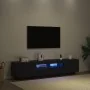 TV furniture with LED lights in black oak of 180x35x40 cm, made of wood by , TV Furniture - Ref: Foro24-3333062, Price: 132,0...