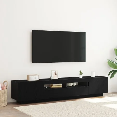 TV-Ständer mit LED-Leuchten in Eiche schwarz, 200x35x40 cm, Qualitätsholz von , TV-Möbel - Ref: Foro24-3333063, Preis: 142,44...