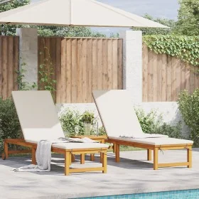 Sonnenliegen 2 Stück mit Kissen aus Akazienholz