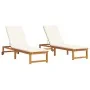 Tumbonas 2 pcs con cojines de madera de acacia, Tumbona con cojines crema de madera de acacia de , Tumbonas - Ref: Foro24-333...