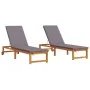 Tumbonas 2 pcs con Cojines de Madera Maciza de Acacia, Tumbona con Cojines Gris Claro de Madera Maciza de Acacia de , Tumbona...
