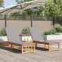 Tumbonas 2 pcs con Cojines de Madera Maciza de Acacia, Tumbona con Cojines Gris Claro de Madera Maciza de Acacia de , Tumbona...