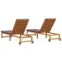 Tumbonas 2 pcs con Cojines de Madera Maciza de Acacia, Tumbona con Cojines Gris Claro de Madera Maciza de Acacia de , Tumbona...
