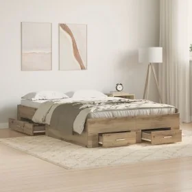 Bed Frame with Drawers in Artisan Oak 120x200 cm made of Crafted Wood by , Beds and slatted bases - Ref: Foro24-3333970, Pric...